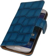 Glans Croco Bookstyle Wallet Case Hoesje voor Grand Neo i9060 Blauw