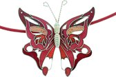 Rode ketting van waxkoord met emaille vlinder