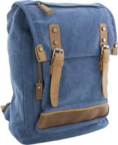 Luanzo Canvas Laptop Rugzak met Leer Houston Blauw