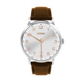 NOAH Slim Line GMT Silver Rose leather - horloge met soepele lederen band - Ø 43 mm - rose/zilver