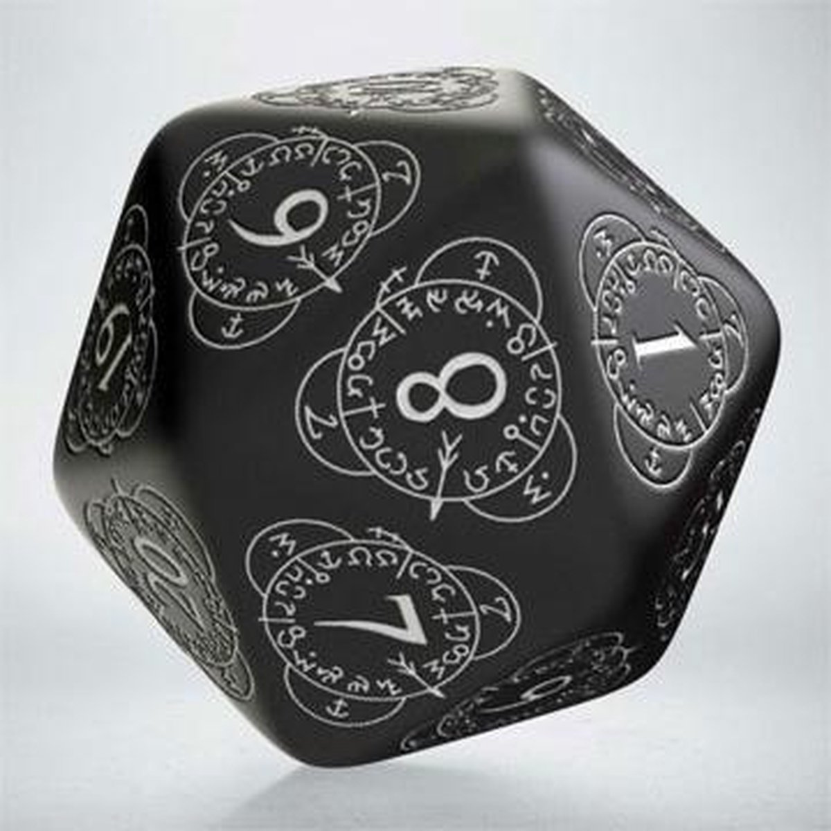Q-Workshop dobbelsteen D20 level counter zwart wit voor spellen.