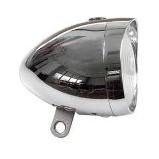 Benson Retro fietskoplamp - chroom - 1 LED - 15 meter zicht - inclusief batterijen — afbeelding 3