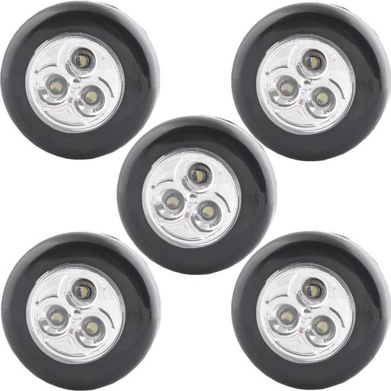 Welsprekend Nietje Toneelschrijver Zelfklevende LED lamp - batterijen - Druk en push systeem - zwart - set van  5 stuks | bol.com