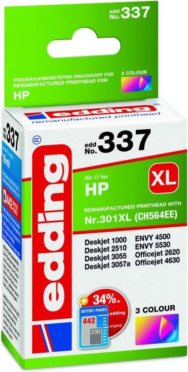 Edding EDD-337 inktcartridge 1 stuk(s) Compatibel Hoog (XL) rendement Cyaan, Magenta, Geel