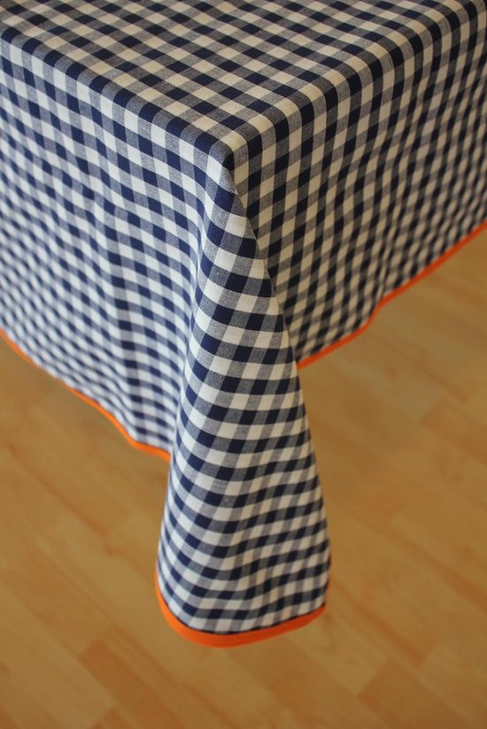 deeltje taart ONWAAR Blauw geruiten tafelkleed met oranje bies 140 x 240 | bol.com