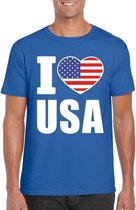 Blauw I love USA - Amerika fan shirt heren M