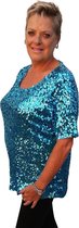 XL top met pailletten – Turquoise/ licht blauw - Maat 46 t/m 50
