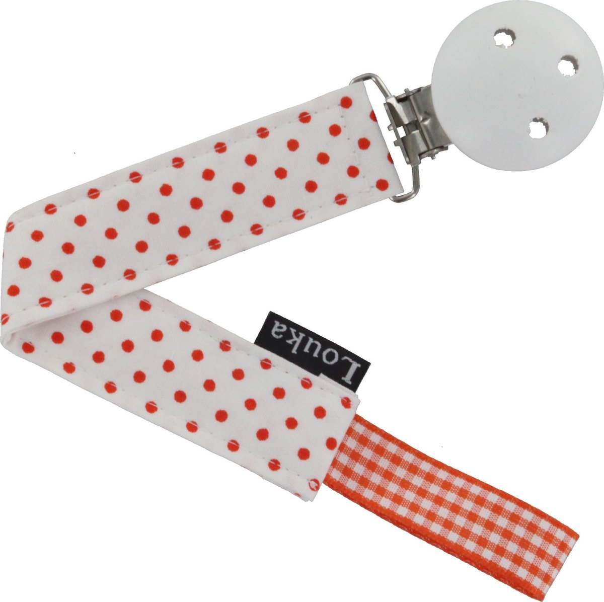 Goedkoopste Louka speenkoord wit met kleine oranje stip de luxe -houten clip