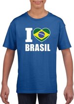 Blauw I love Brazilie fan shirt kinderen XS (110-116)