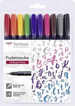 Tombow Brush Pennen Fudenosuke Colour 10er-Set + Dotted Papier A4 schetsblok 80 vel, 90 g/m²