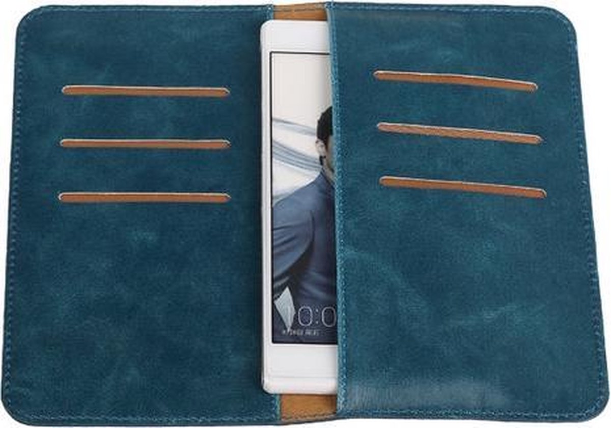 Blauw Pull-up Medium Pu portemonnee wallet voor Huawei Ascend Y540
