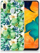 Geschikt voor Samsung Galaxy A20 | A30 Uniek TPU Hoesje Orchidee Groen
