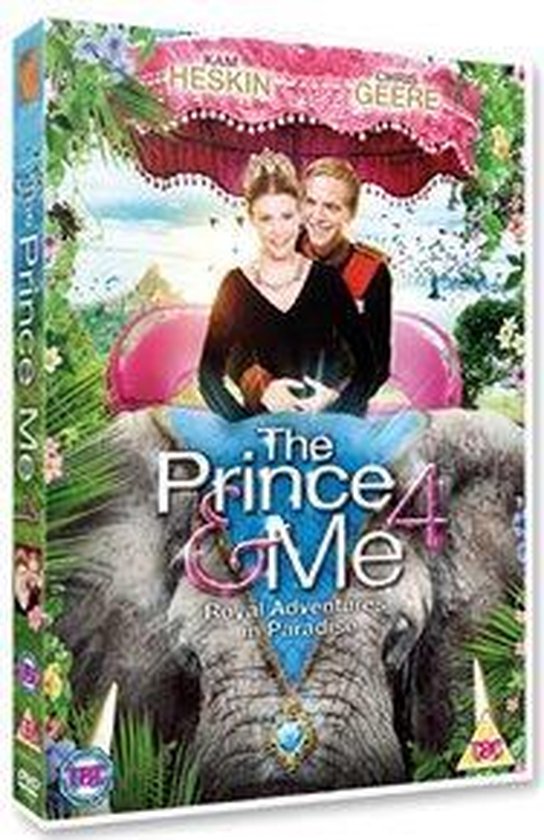DVD-hoes van 'The Prince & Me 4: Royal Adventure in Paradise' met Kam Heskin en Chris Geere op een olifant.