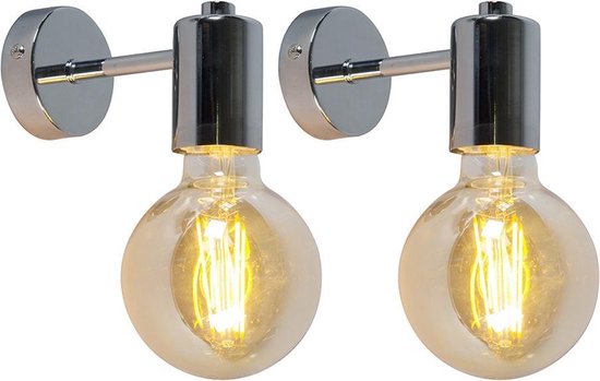 QAZQA Facil - Moderne Wandlamp voor binnen - 1 lichts - D 130 mm - Chroom - Woonkamer | Slaapkamer | Keuken