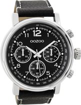 OOZOO Timepieces - Zilveren horloge met zwarte leren band - C9459 - Ø48