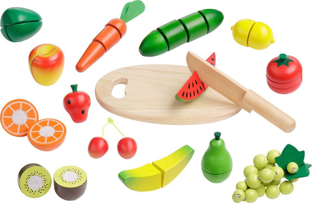 Maxi set fruits et légumes à découper en bois Juratoys : Jeux et