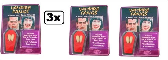 3x Vampier tanden 2 stuks in kistje