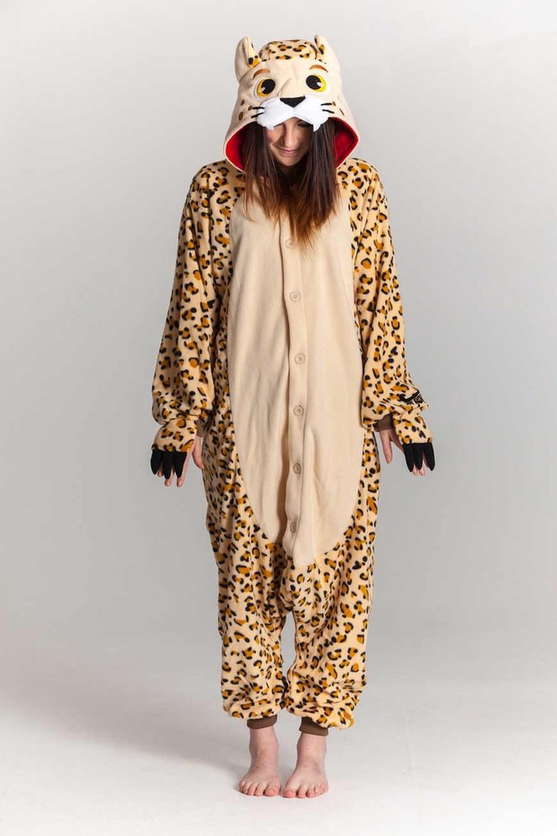 KIMU Onesie cheetah pak luipaard panter kostuum maat ML