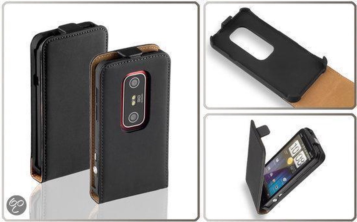 Lelycase Lederen Flip Case Cover Hoesje HTC EVO 3D Zwart