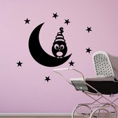 Muursticker - Uiltje Op De Maan - 50x50 - Zwart