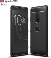 DrPhone BCR1 Hoesje - Geborsteld TPU case - Ultimate Drop Proof Siliconen Case - Carbon fiber Look - Geschikt voor Xperia XZ3 - Zwart