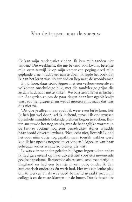 Pagina met de titel 'Van de tropen naar de sneeuw' en tekst over een verblijf in een cottage.