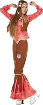 Wilbers - Hippie Kostuum - Rode Hippy Flower Power Ms Brown - Vrouw - rood,bruin - Maat 48 - Carnavalskleding - Verkleedkleding