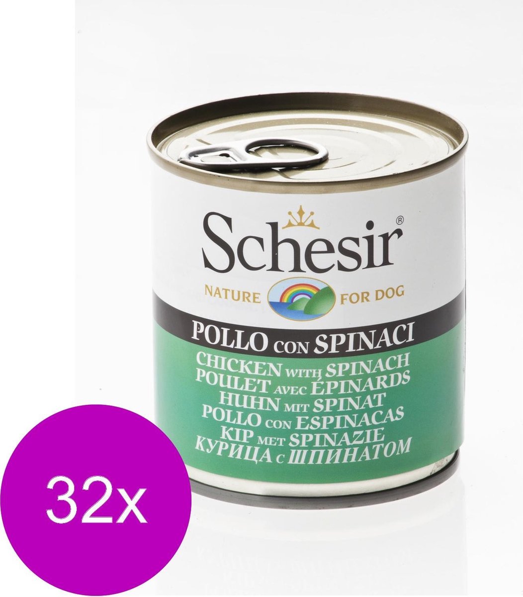 Schesir Hond Blik Gelei 285 g – Hondenvoer – 32 x Kip&Spinazie