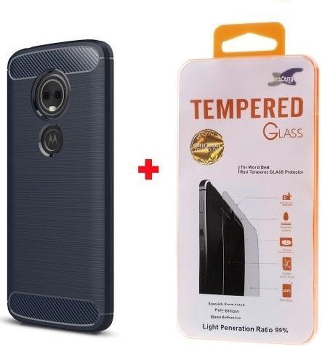 Silicone TPU gel blauw hoesje Motorola Moto E5 / G6 Play met glas screenprotector