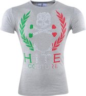 Hite Couture - Heren T-Shirt - Ronde Hals - Skull - Strass Stenen - Slim Fit - Matever - Licht Grijs