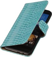 Snake Bookstyle Wallet Case Hoesjes voor HTC One M9 Turquoise