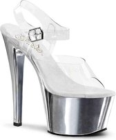 Pleaser - SKY-308 Sandaal met enkelband, Paaldans schoenen - Paaldans schoenen - 37 Shoes - Zilverkleurig