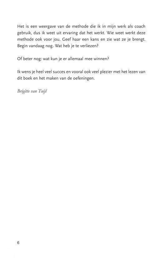 Boekpagina met tekst van Brigitte van Tuijl over de methode en succeswensen.