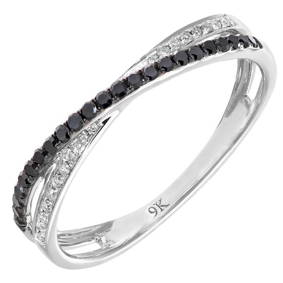 Concessie Uittrekken verzekering 9k Wit Gouden Diamant Ring, Zwarte en Witte Diamanten Kus Design | bol.com