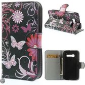 Alcatel Pop C5 vlinder zwart roze agenda wallet hoesje
