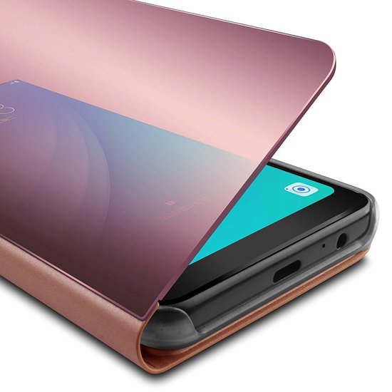 MadBee Telefoonhoesje Voor Samsung Galaxy S10 Plus - Met Screenprotector - Spiegeldesign Met Standaard - Zwart - PC En PU Leer - Magnetische Sluiting