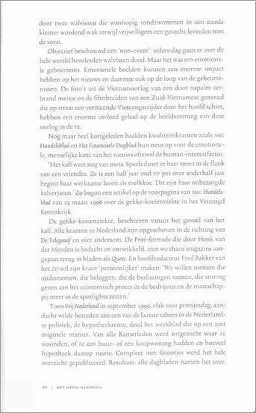 Bladzijde 10 uit "Het Media handboek" met tekst over de Vietnamoorlog en de effecten van nieuws. 
