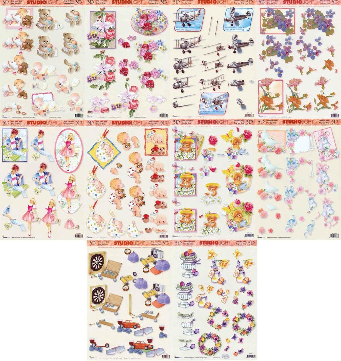 10x 3DA4 Knipvellen - Voor elk wat wils - Maak prachtige kaarten en scrapbook
