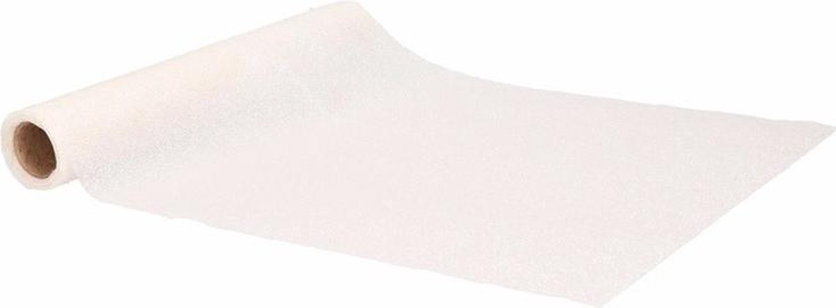 Home & Styling Tafelloper - wit - glitters - L250 x B28 cm - polyester - tafelkleed loper