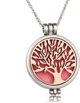 Tree of Life Geur Ketting | Geurketting met Aroma Therapie Medaillon | Tree of Life Geur Hanger 50 mm met Ketting 60cm + 5 Geurpads | Kleur Rosegoud