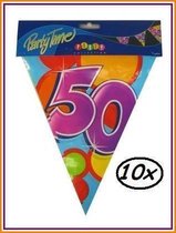 10x Leeftijd vlaggenlijn 50 jaar - Vlaglijn feest festival abraham sara vlaggetjes verjaardag jubileum leeftijd - Multi