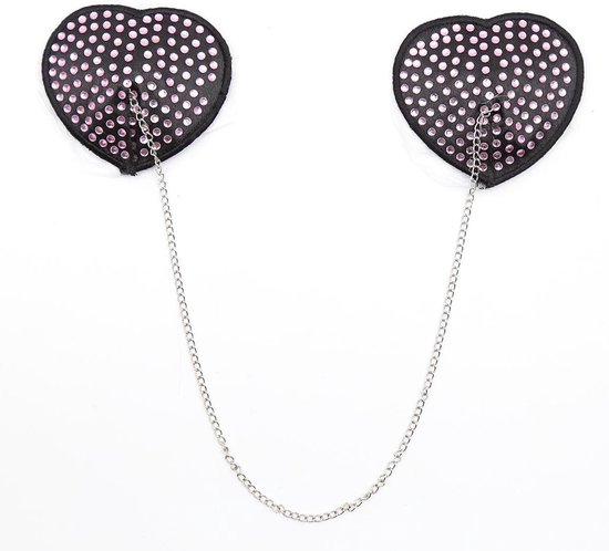 Pinch - Attached heart Black/Clear - hartvormige tepelkwastjes Zwart/Helder - tepelversiering - tepelstickers