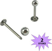 Fako Bijoux® - Labret Piercing - 3mm - Zilverkleurig - 2 Stuks