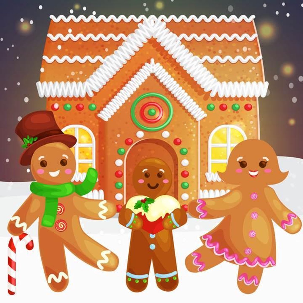 Crystal Art Kit ® Diamond Painting Gingerbread Family - Art kit - 18x18 cm