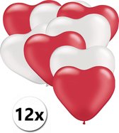 Ballonnen Hart Rood & Wit 12 stuks 26 cm