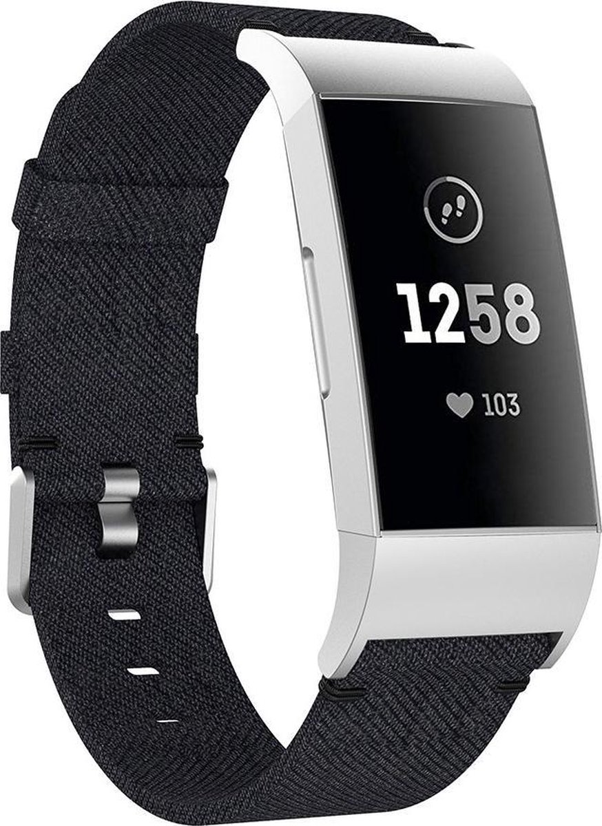 KELERINO. Denim bandje geschikt voor Fitbit Charge 3 / Charge 4 - Zwart