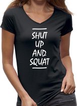 Shut up and Squat dames - vrouwen sport t-shirt / korte mouw / zwart - maat XS