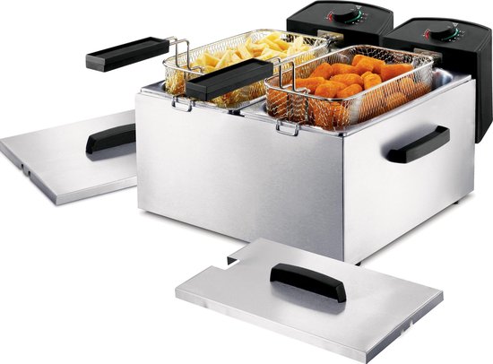 Princess Dubbele Frituurpan 183123 – Inhoud 2 x 3 liter – Koude Zone - 3600W - 2x regelbare thermostaat - RVS