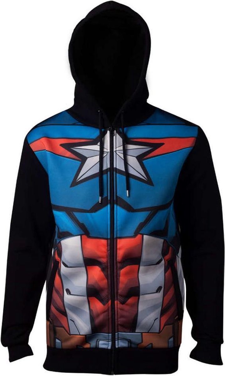 The Avengers - Captain America Sublimated unisex hoodie vest met capuchon zwart - XL
