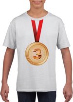 Bronzen medaille kampioen shirt wit jongens en meisjes - Winnaar shirt Nr 3 kinderen 110/116